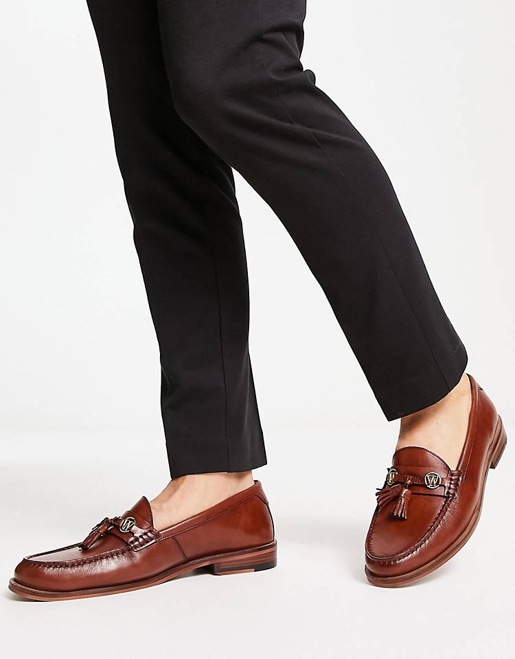 Walk London Riva tassel loafers in tan leather